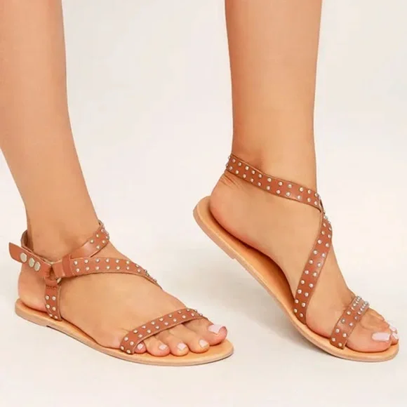 AMUSE SOCIETY  X MATISSE ROCK MUSE TAN LEATHER STUDDED FLAT SANDALS **NWOT** - Picture 14 of 14